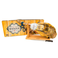 Хамон Серрано Резерва Эспенья на кости 15 месяцев 6,0 - 6,5 кг с подставкой с ножом в подарочной коробке