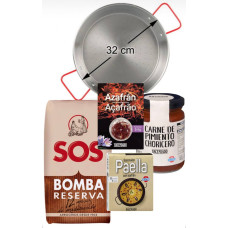 Набор для паэльи: специи для паэльи, шафран, перец чорисеро, рис бомба, сковорода-паэльера из шлифованного железа Ø 32см
